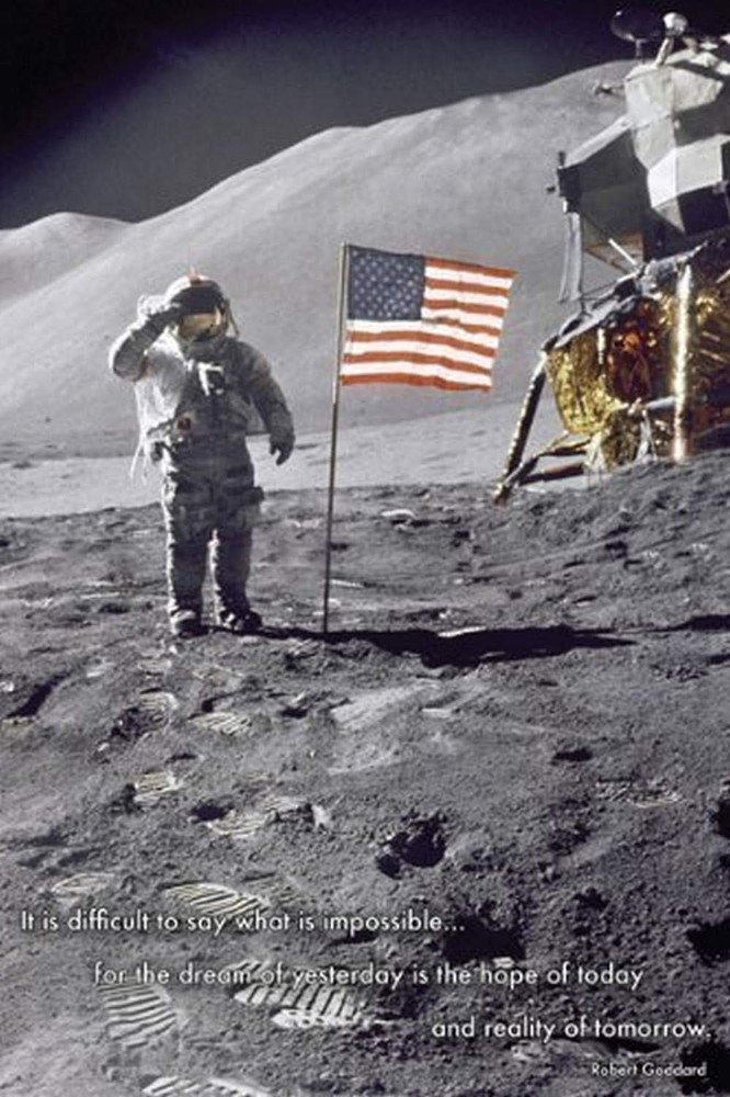 BUY ART FOR LESS Officially Licensed American Moon Landing 36″L x 24″W, black