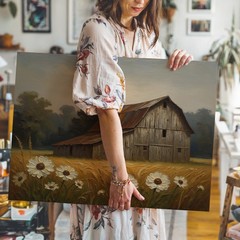 Rustic Barn Scene Canvas Wall Art Vintage Country Farmhouse Landscape Print