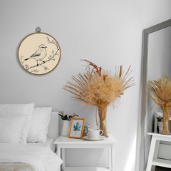 Vintage Bird Sketch round Framed Wall Art Decor Cottagecore Bird Sketch Canvas A