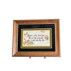 Vintage 1963 Framed John 14:6 Scripture Calligraphy Art Wood Frame Autumn Decor