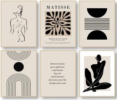 8x10in Unframed Matisse Wall Art Prints Set – Abstract Leaf Women, Beige & Bl…