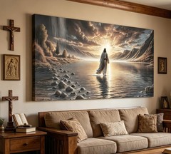Jesus Walking On Water Canvas Wall Art,Large Jesus Picture Wall Decor,Christi…