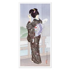 Poster Summer Rain, 1936 | 12×24″ Shin-hanga | Japan wall decor | Woman geisha