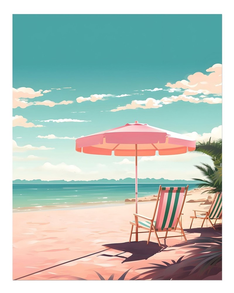Serene beach scene wall art, coastal decor, modern nature beach wall