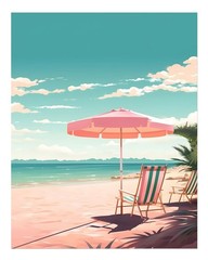 Serene beach scene wall art, coastal decor, modern nature beach wall