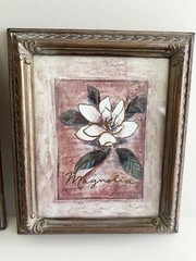 Set of 2 Magnolia Floral Print Home Interiors Framed Wall Art Decor 10 x 12.5″