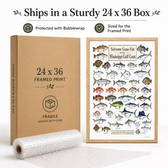 Mississippi Gulf Coast Fish Framed Poster 24×36 – Saltwater Fishing Chart