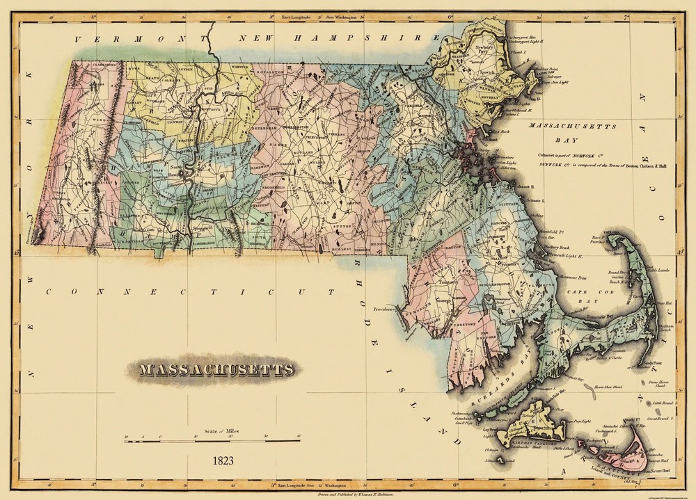 Historic State Map – Massachusetts – Lucas 1823 – Vintage Wall Art