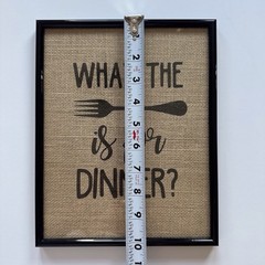 ‘What the fork is for dinner’ 8×10 black framed burlap kitchen dining humor sign