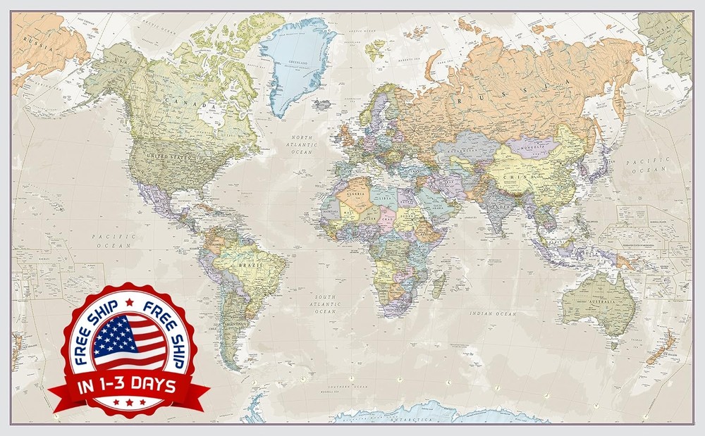 Mapa De Pared De Estados Unidos USA Mapas De Carreteras Ciudades Poster 46 X 80.