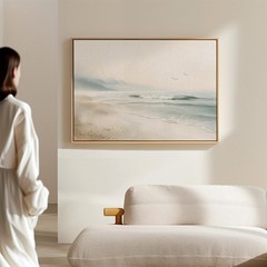 Minimalist Coastal Canvas Print, Serene Ocean Waves Wall Art Decor