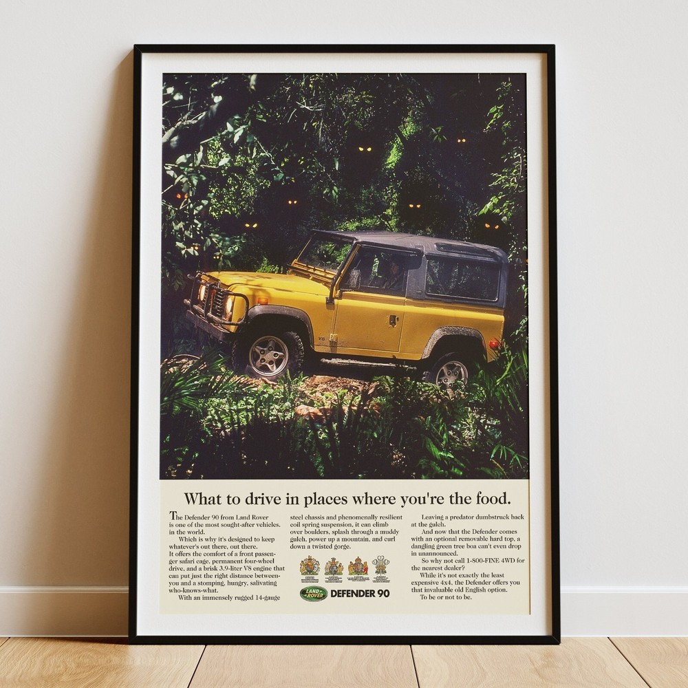 Land Rover Defender Advert Retro Automotive Poster Car , Poster Decor