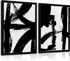 Minimalist Black Lines Canvas Art – 12×16 Inch Framed Set of 2 for Modern Spaces