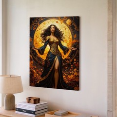 Autumn Sorceress Canvasfantasy Woman With Golden Orb And Swirling Leaves Wall