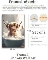 Bathroom Wall Art 12x16in Highland Cow Wall DecorWaterproof Wood Framed Canva…