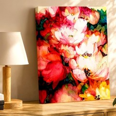 Canvas Floral Watercolor Painting Pink White Blossoms Abstract Room Home Print
