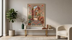 Vintage Moroccan Garden Canvas Print Islamic Architecture Poster Boho Wall Art
