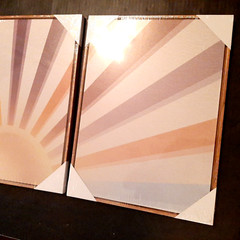 3 pc Boho Wall Art Framed Canvas Wall Art Rainbow Sun Rising & BONUS Tapestry