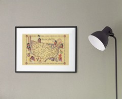 American Indian Tribes At Time Of Columbus Arrival Vintage Map Poster 18×12