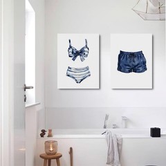 Blue White Painted Swimsuits Lake House Beach House Wall Decor Canvas Wall Ar…