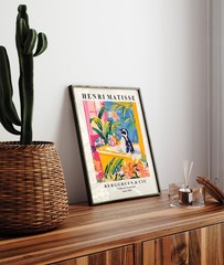 Penguin Bathtub Art Print, Matisse Style Tropical Bathroom Wall Decor Poster