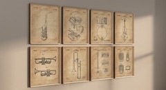 Set of 8 Jazz Instruments Patent Wall Art Prints (8×10) Gifts for Musicians