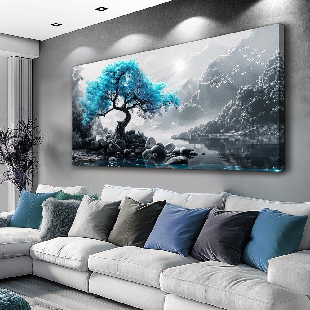 Large Canvas Wall Decor Painting Wall Art For Living Room Decor Blue Tree Bla…