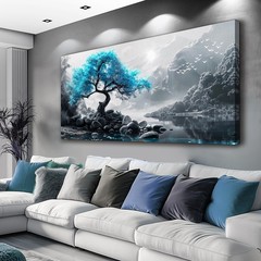 Large Canvas Wall Decor Painting Wall Art For Living Room Decor Blue Tree Bla…