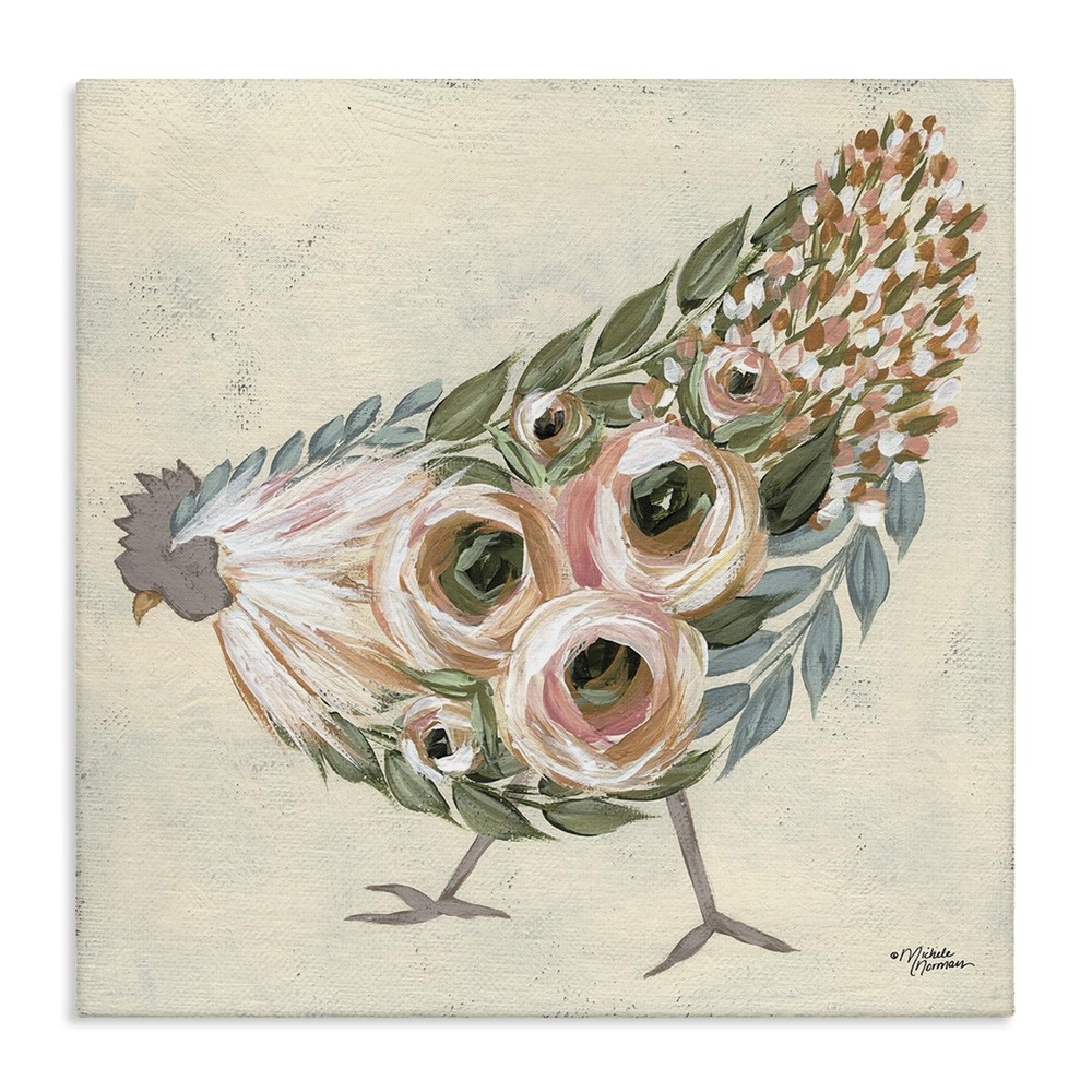 Stupell Industries Vintage Farm Chicken Pink Floral Body, Designed by Michele…
