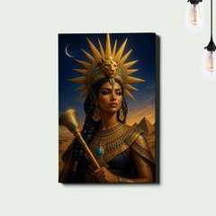 Regal Egyptian Portrait Canvas Print Fantasy Gold Headdress Art