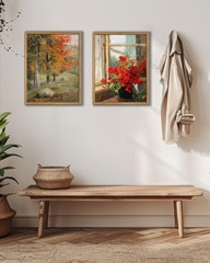 Framed Wall Art,Autumn Tree Oil Painting Canvas Poster Vintage Fall Landscape…