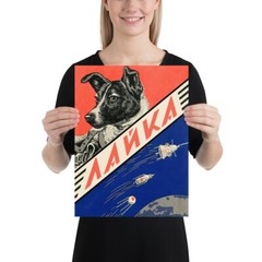 Laika, first space dog, 1960s — Soviet vintage space poster, propaganda poster