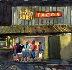 Beach House Tacos Ventura SIGNED Art Print : Sandra Watercolors™ California