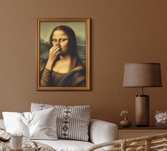 Funny Mona Lisa Canvas Wall Art – Elegant Gold Framed Humor for Any Room 9x11in