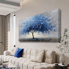Blue Leaves Yellow Flowers Tree Canvas Wall Art for Living Room Office Study …