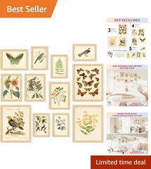 Set of 12 Vintage Botanical Posters with Butterfly and Bird Themes