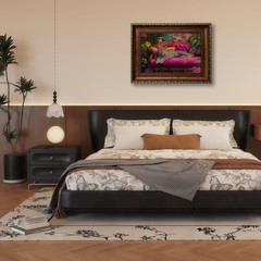 gold Framed Cheetah Lying On Pink Sofa Canvas Wall Art Eclectic Leopard Wall …