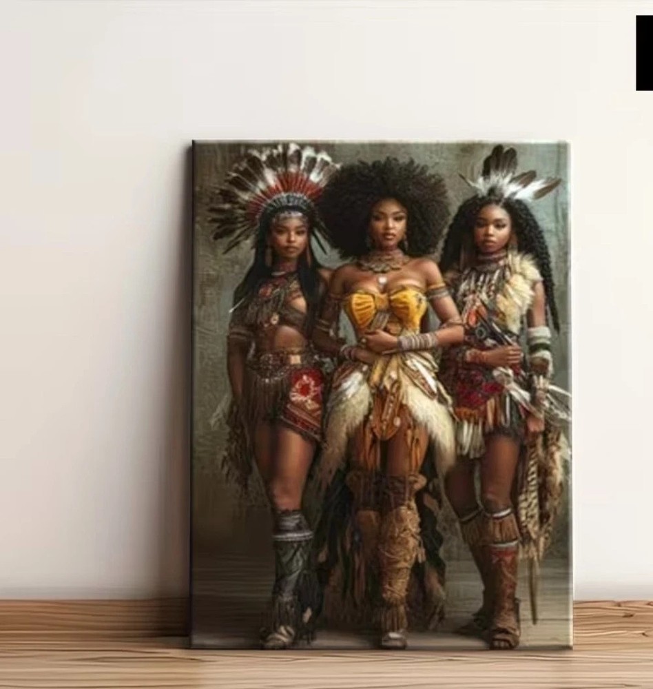 African American Women Native Female Warrior – Framed Canvas Poster 12 x 18