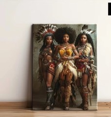 African American Women Native Female Warrior – Framed Canvas Poster 12 x 18