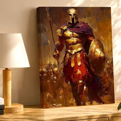 Wall Art Spartan Warrior Canvas Print Ancient Greek Soldier Shield Spear Decor