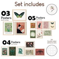 97 Decor Vintage Eclectic Home Decor – 16 Pcs Boho Gallery Wall Art Prints Se…