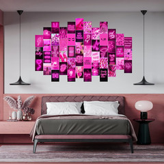 Pink Neon Wall Collage Kit Aesthetic Pictures, Trendy Room Decor for Teen Girls,