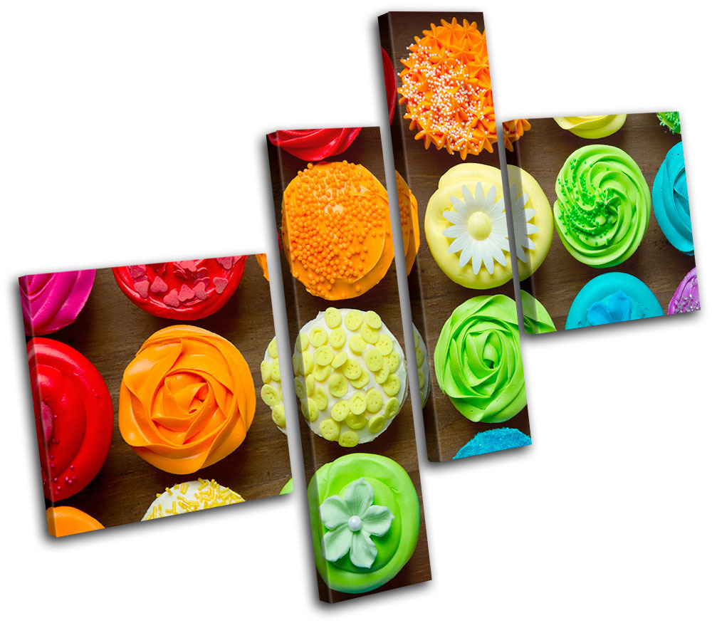 Cupcakes Baking Food Kitchen MULTI CANVAS WALL ART Picture Print VA