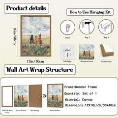 Framed Dog Canvas Wall Art, Cute Three Dogs in Flower Field Pictures Wall Dec…