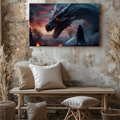 Dramatic Fantasy Scene Featuring A Massive, Intricately Detailed Dragon Wall Art