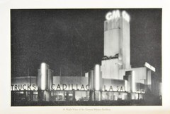 Antique Art Print Chicago Worlds Fair Night View General Motors 1933 History