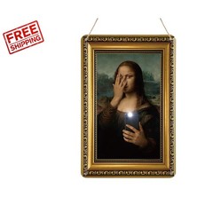 Playful 8×12 Mona Lisa Art in Gold Frame – Perfect for Quirky Bathroom Decor