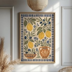 Mediterranean Lemon Wall Art, Vintage Botanical Tuscan Kitchen Decor