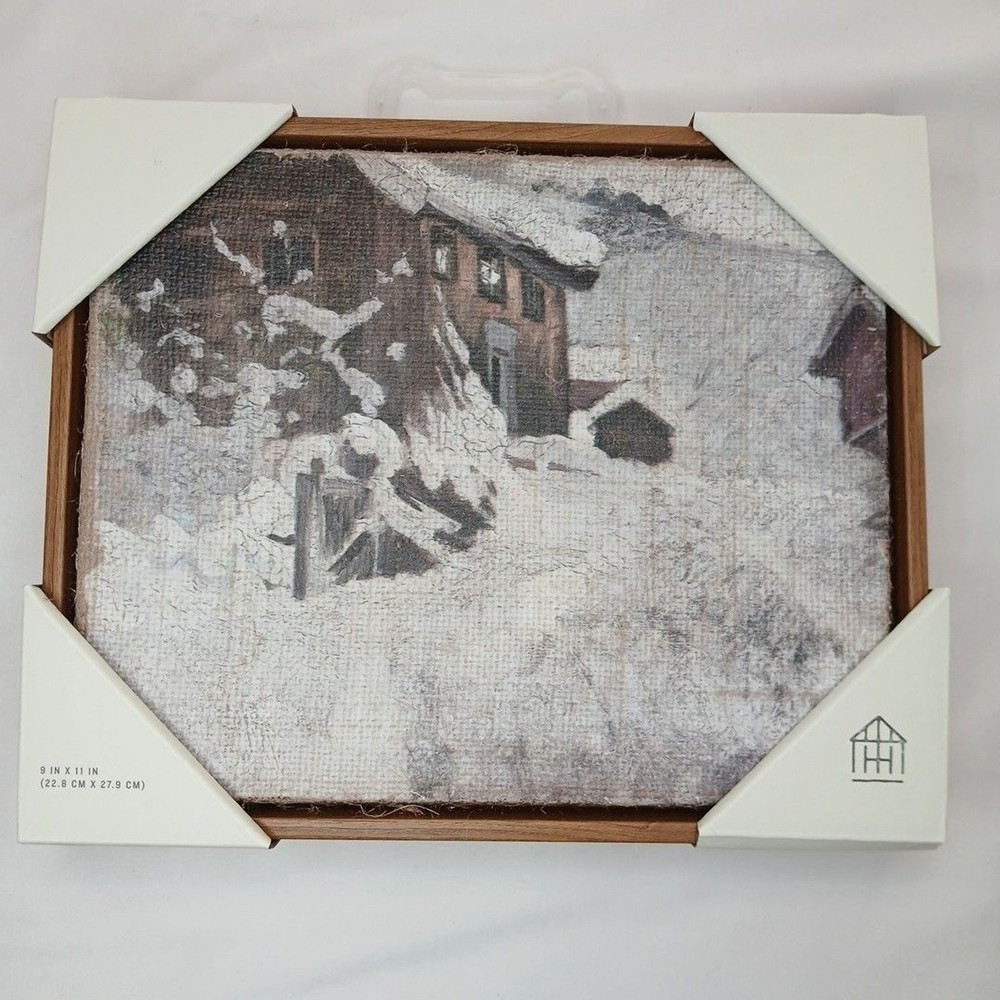 Hearth & Hand Magnolia Snowy Cabin Framed Canvas Print 9×11″ Horizontal Lodge