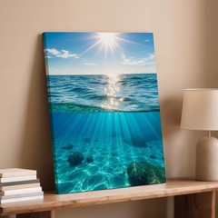 Sunshine Over Clear Ocean Water Underwater Scene Canvas Wall Art Print Home